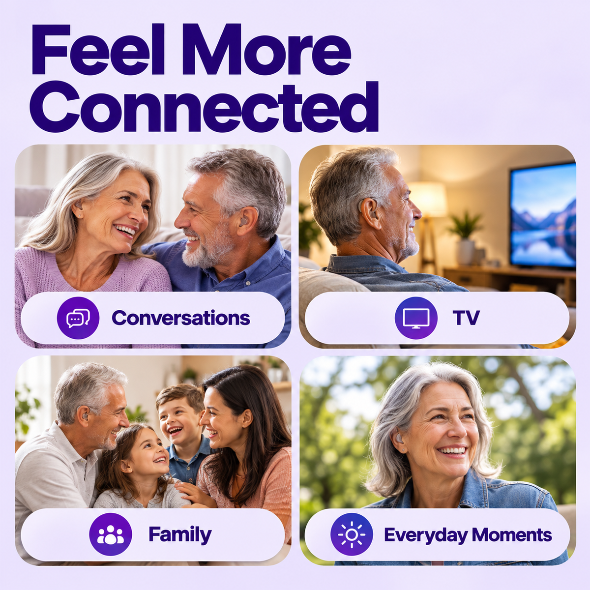Lumana rechargeable hearing aids helping seniors hear conversations, TV, family and everyday moments more clearly.