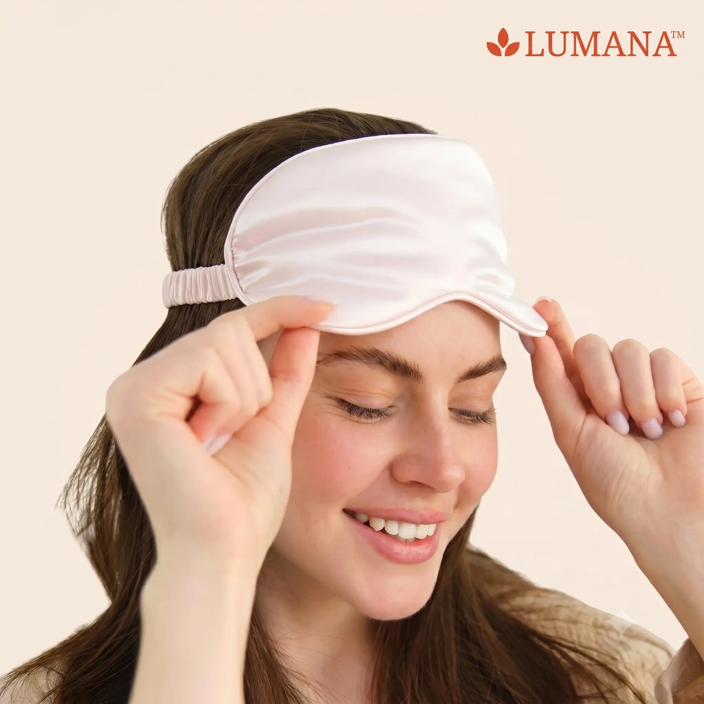 girl woke up relaxed after using Lumana silk sleep mask
