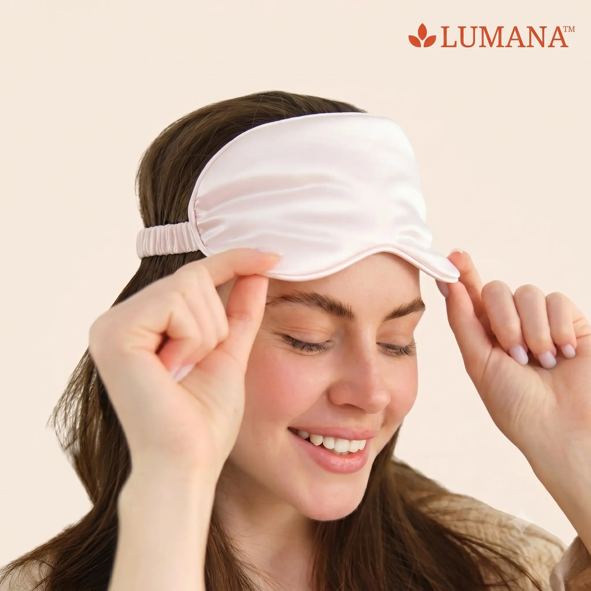 girl woke up relaxed after using Lumana silk sleep mask
