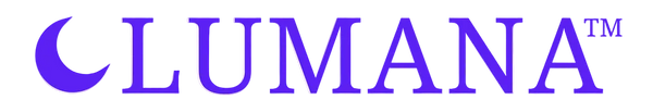 The brand logo for LUMANA features a stylized purple crescent moon and the word 'LUMANA' in a matching purple serif font, with a small TM symbol, on a plain white background.